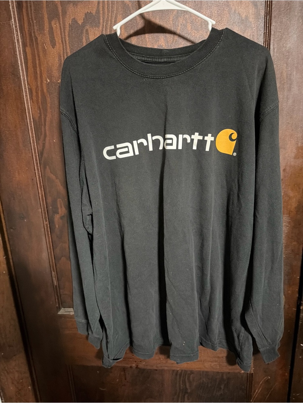 Carhartt Black Long-Sleeve Logo Tee with Gold Accent